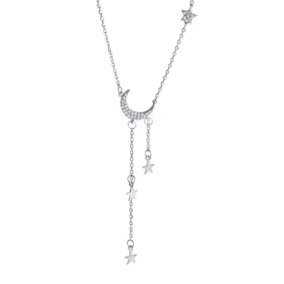 New Silver Moon&Stars Diamond Necklace - Picture 2 of 2